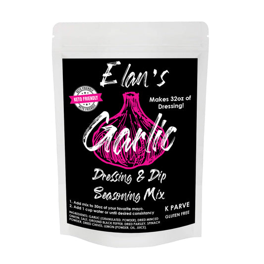 Elan's Garlic Dressing and Dip Seasoning Mix, Makes 32 ounces, Add to your favorite mayonnaise, 1oz Packet