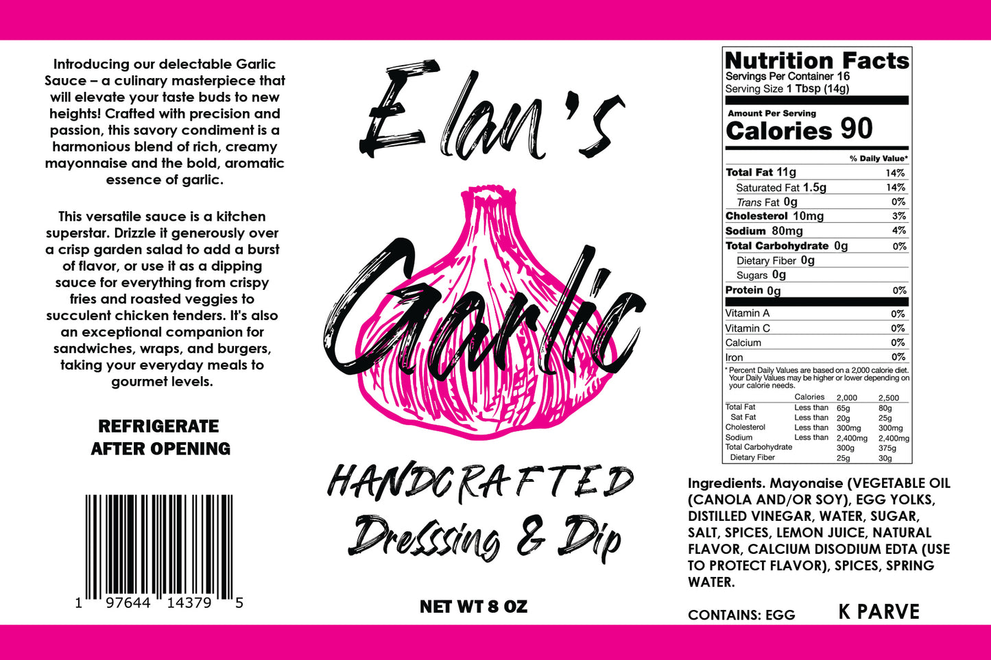 Elan's Garlic Dressing & Dip, 2 Pack 16oz